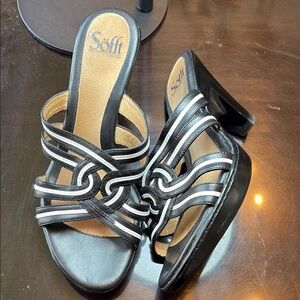 Sofft Black and Silver Strappy Block Heel Sandals
